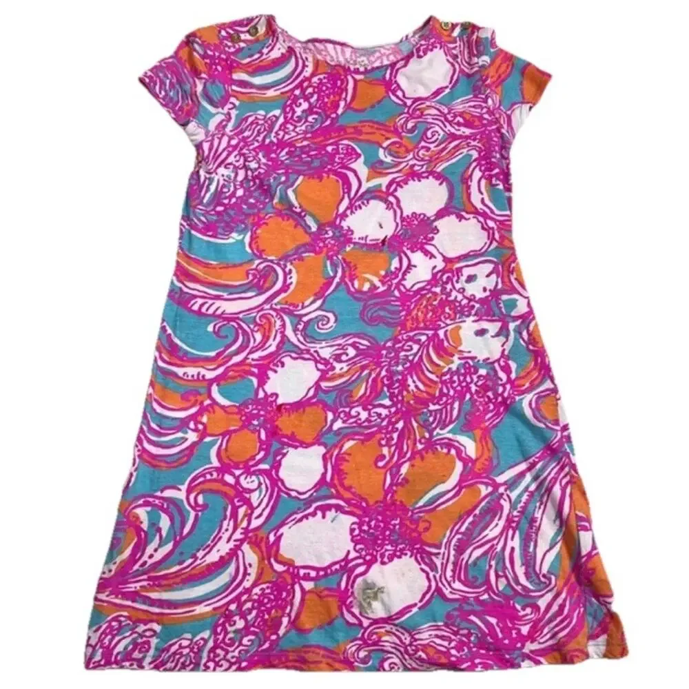 Lilly Pulitzer 100% cotton girl pink multicolor dress sz L 8-10